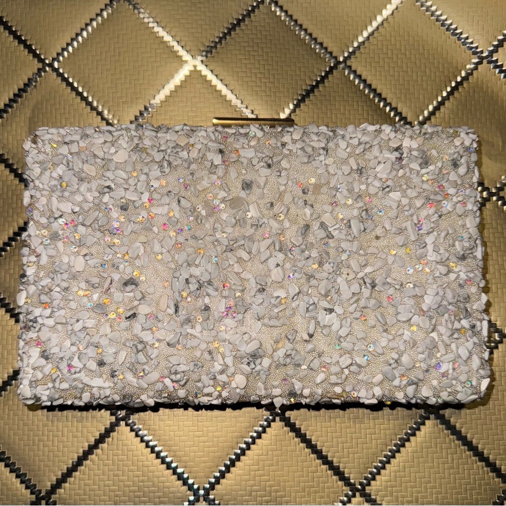 Natasha Couture Gold Clutch with Crystal Embellishments